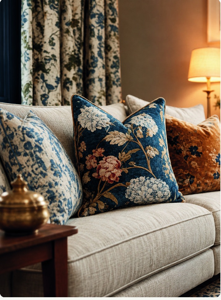 Refined home interior with soft furnishings